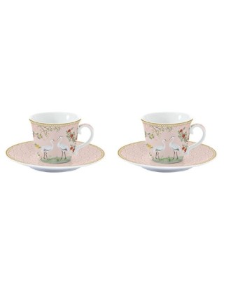Set 2 cesti cu farfurioare pentru espresso, portelan, 80 ml, Jardin Reves - SIMONA'S COOKSHOP